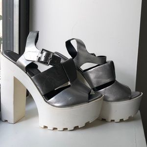 Silver and white Platform heels